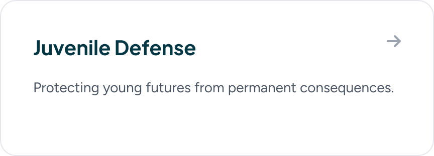 Juvenile Defense text with tagline 'Protecting young futures from permanent consequences.'