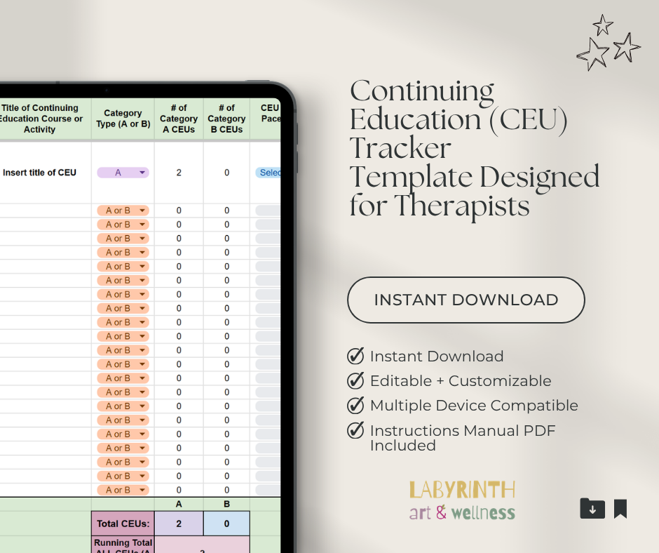 CEU template for therapists to download and customize.