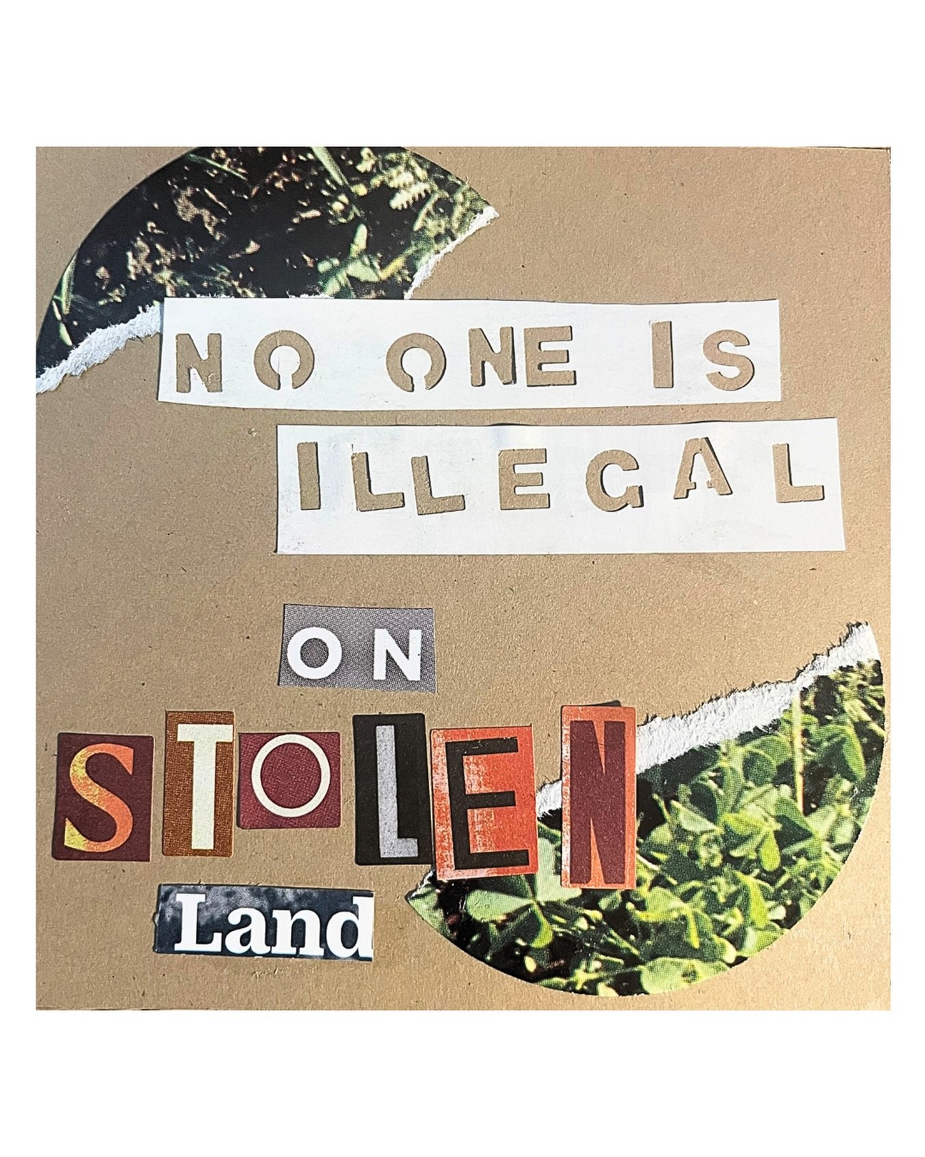 Day 13 of 30 &ndash; Pride Month Collage Series
One collage a day for 30 days.

&ldquo;No one is illegal on stolen land.&rdquo;

Made from magazine scraps, photographs, and cardboard.

I&rsquo;m Kristy Leone (she/they), a non-binary art therapist and