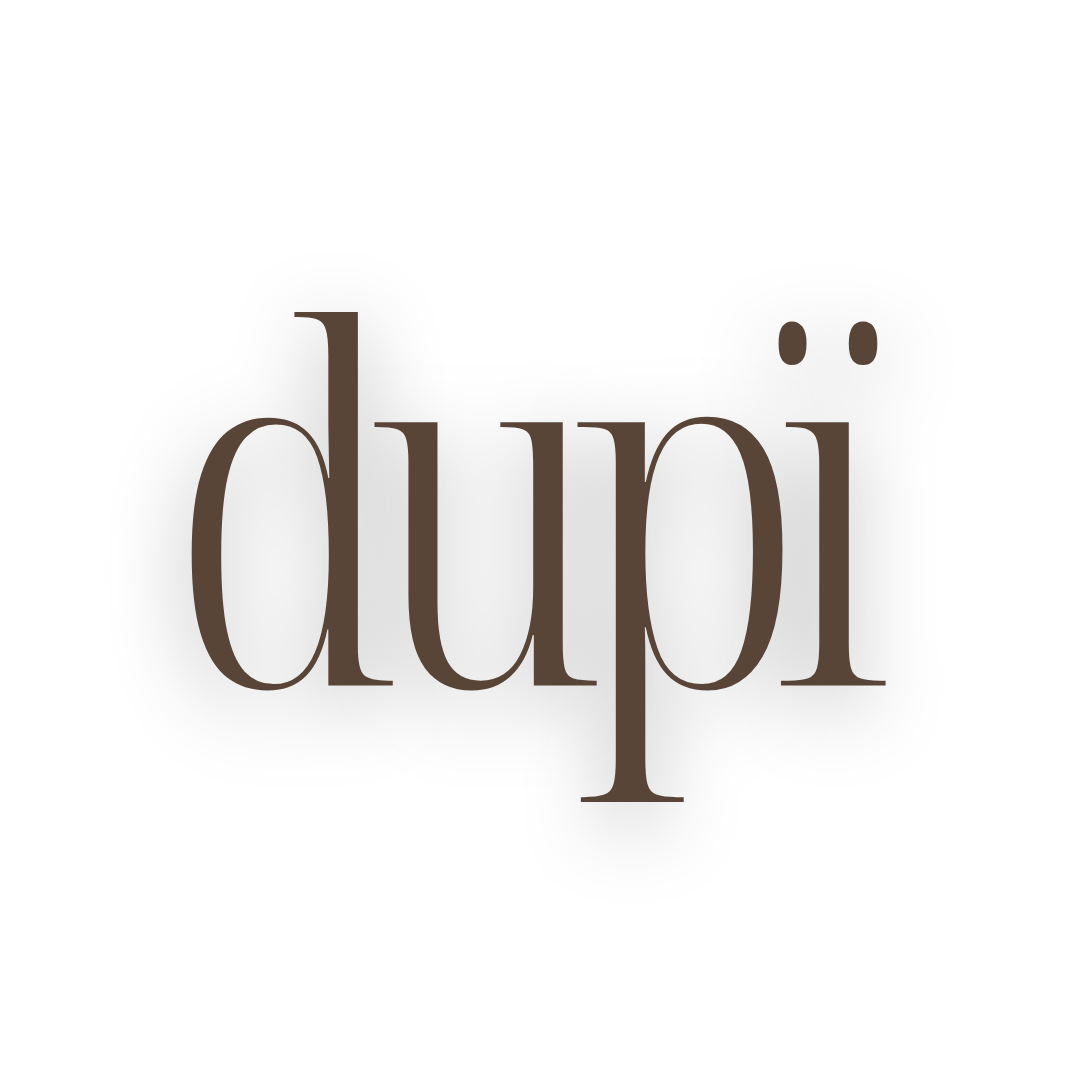 The word 'düpi' written in stylized black font with a large, centered, vertical 'düpi' text.