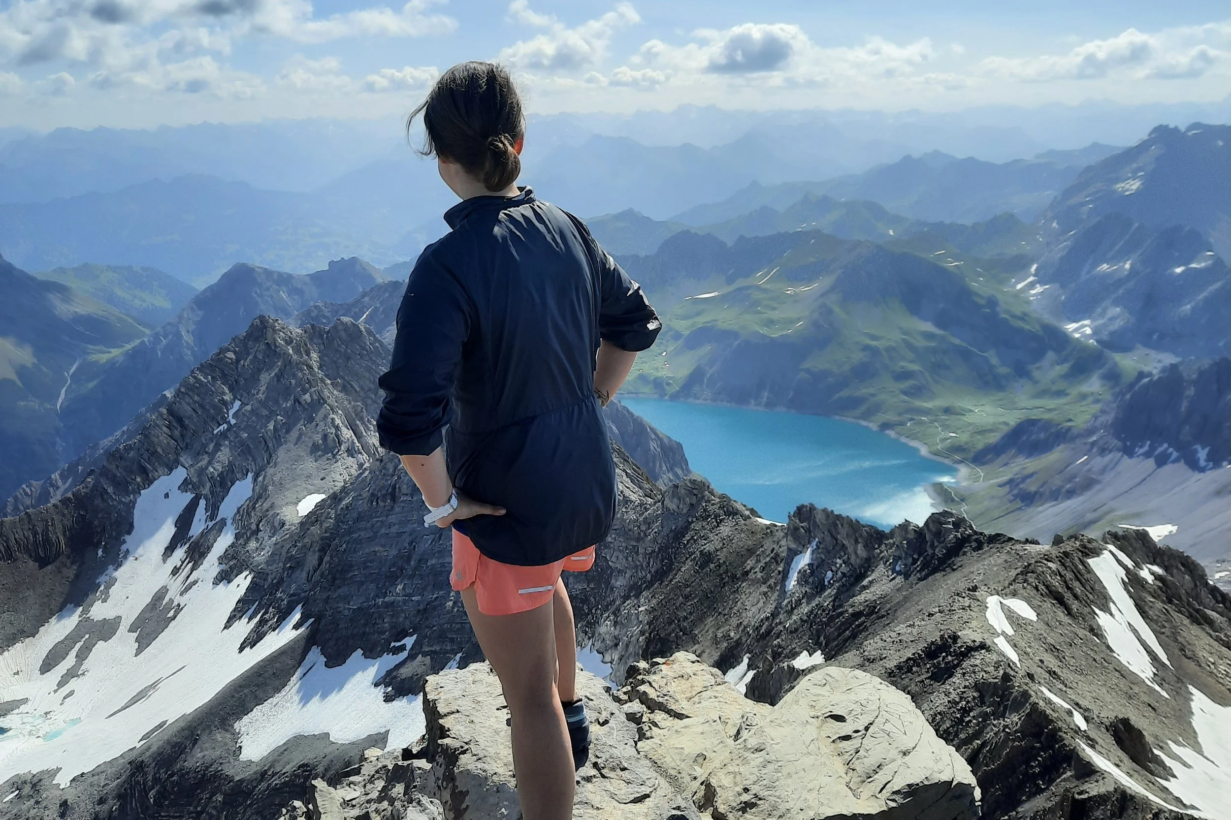 Katharina at the top of the mountain looking over the valley