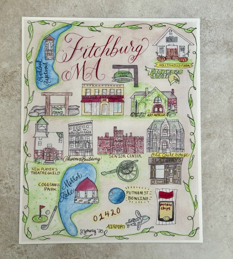 Milford, MA Watercolor Map Print