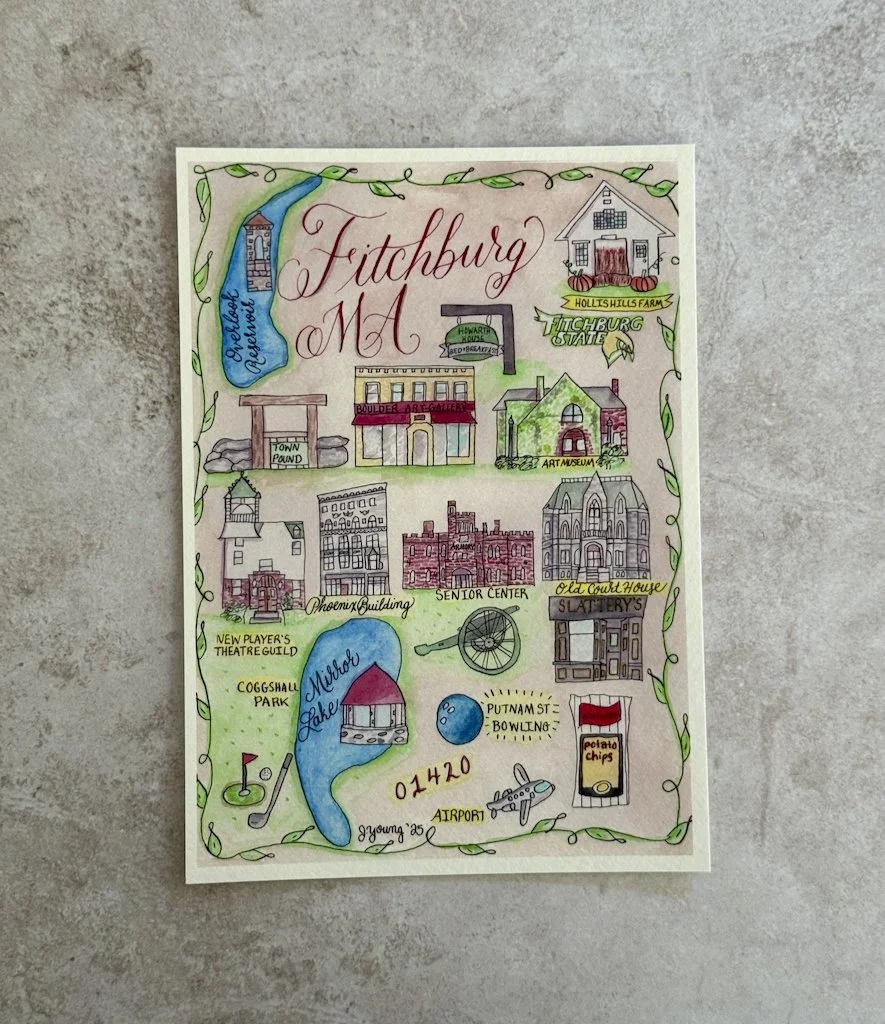 Fitchburg, MA Watercolor Map Print