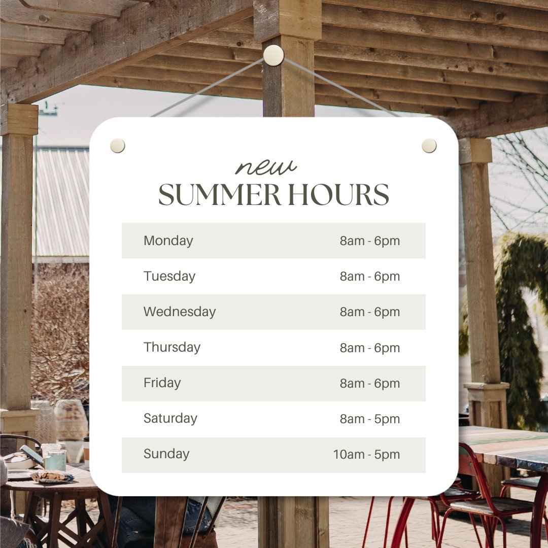 New early Summer Hours!!

Enjoy the Cafe and Patio! ☀😊 The Sun is out longer &amp; so are we!

#fiveandtwocafe #newhours #summerhours #localmarket