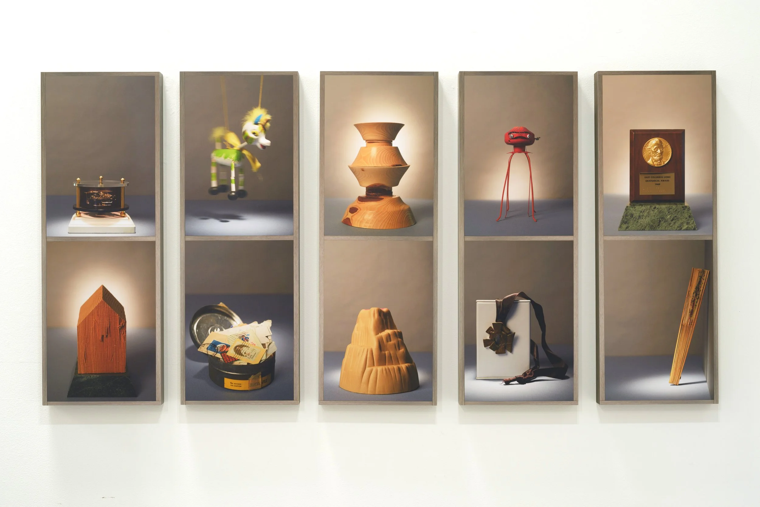 Shelf life (glow), installation view /
30" x 66" /
archival inkjet prints on aluminum, matte laminate, on oak frames