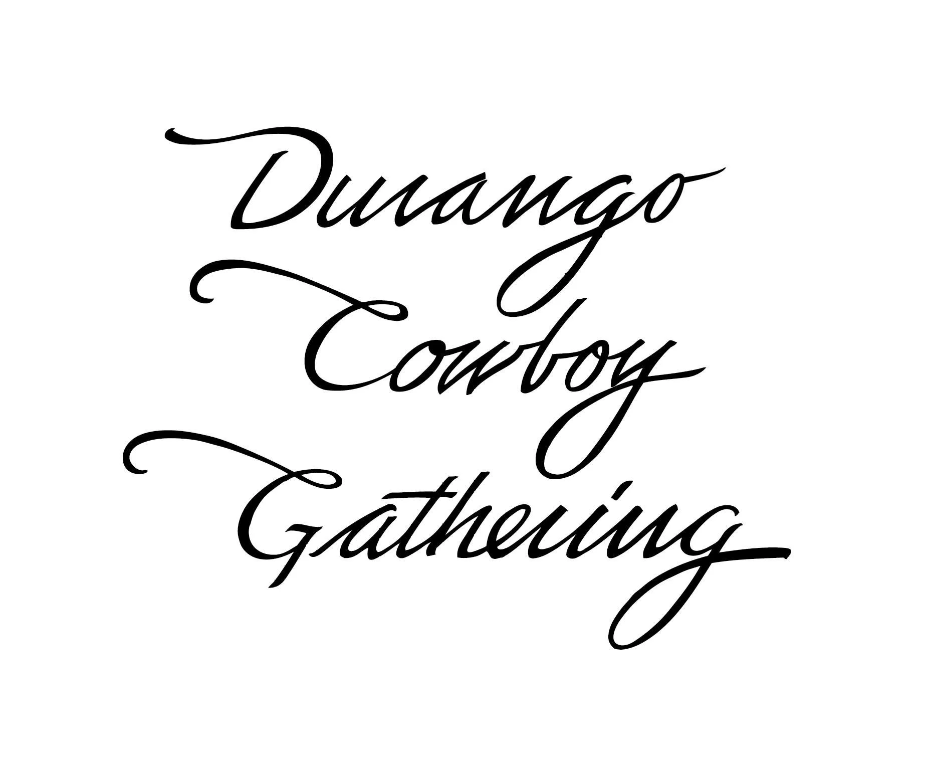 Durango Cowboy Gathering text in black cursive font on a white background.