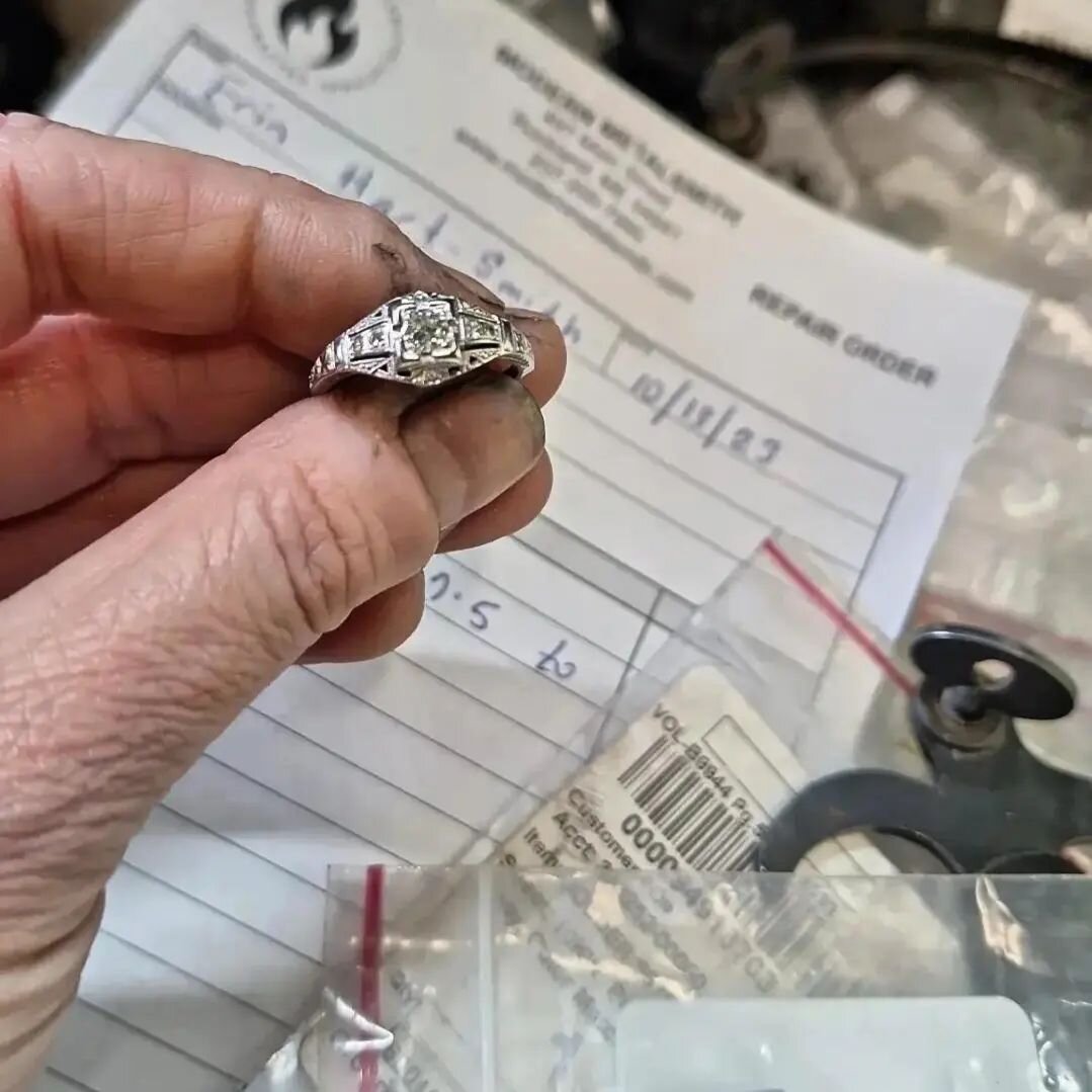 This beautiful antique ring came across my bench to size from 7.5 up to 9.5. Made some 14K white gold sizing stock and delivered the ring same day for a Rockland visitor. #jewelryrepair #modernmetalsmith #rocklandmainstreet #goldsmith