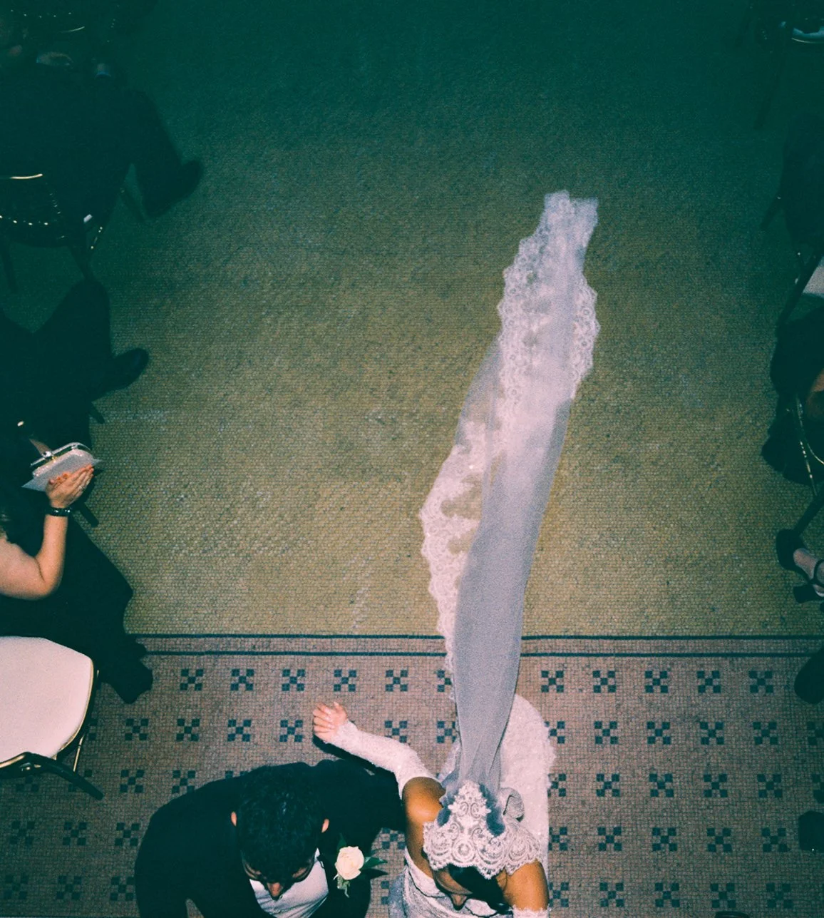 bride and groom cinematic aisle exit shot