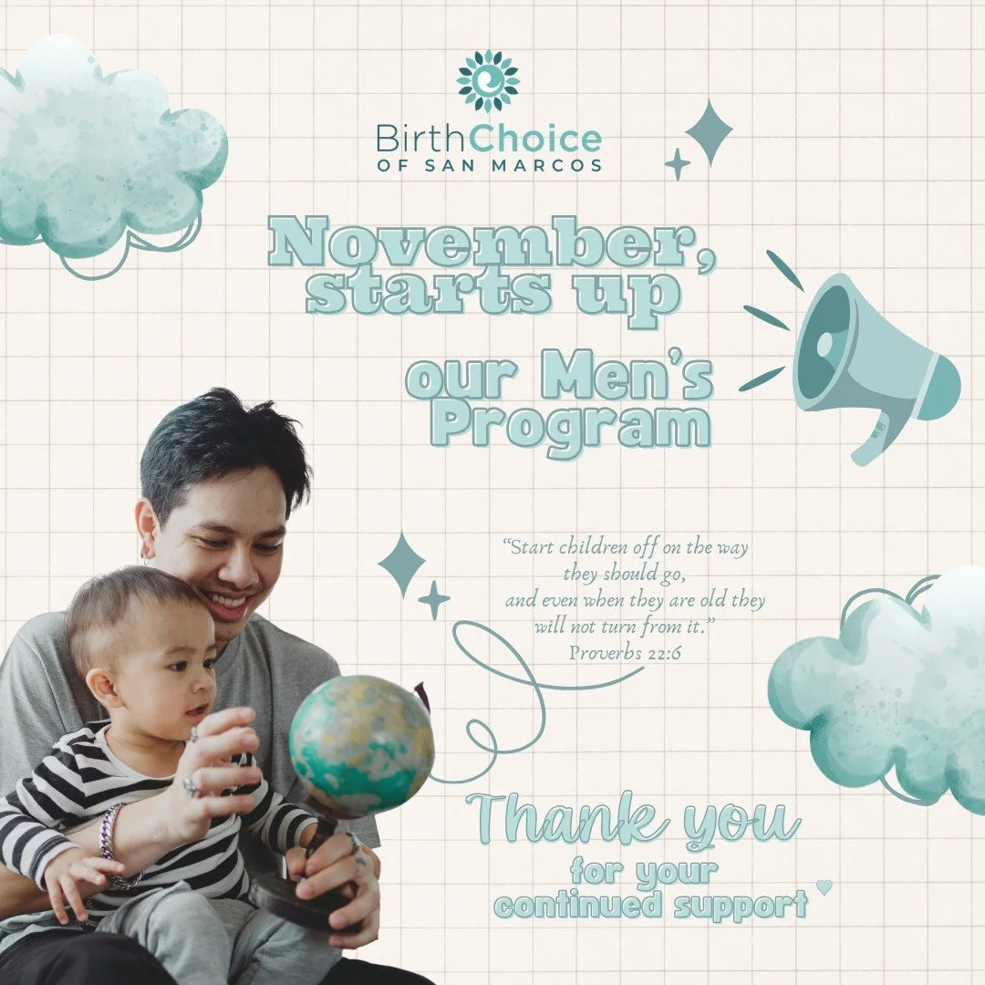 In our newsletter we have often mentioned starting up a men’s program. Well, we’re finally ready to launch it! We have an equipped team of male coaches ready to speak with the father’s that come in with their partners for their preg