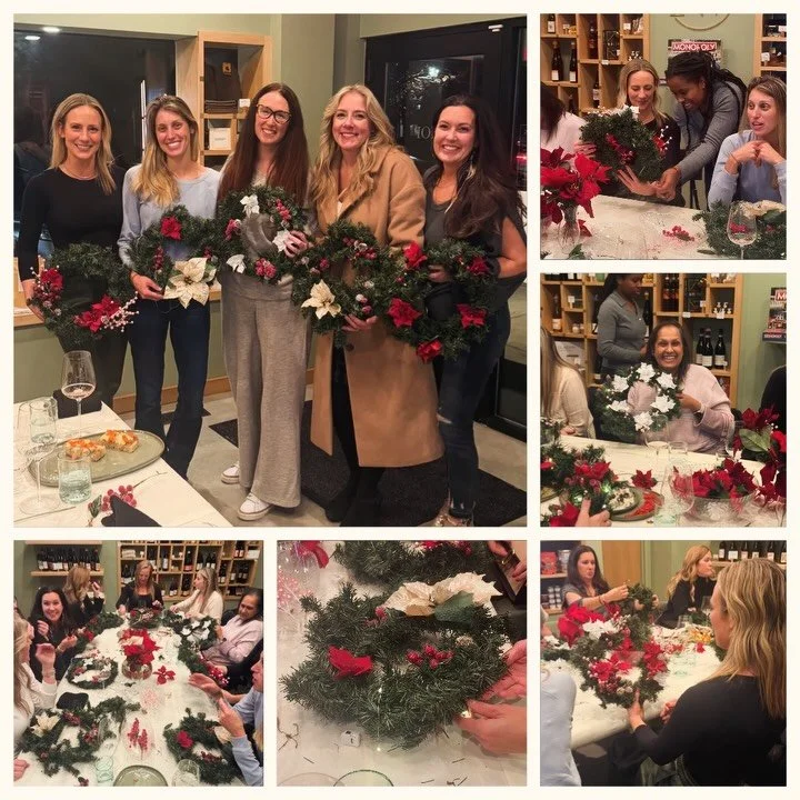 Giddy on wreath making and bubbles!🎄🥂 Another sold out class last night, so we added an extra one on Dec 17 just for you. Click on link in bio to reserve your spot!