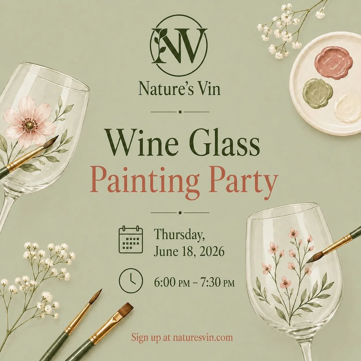 🎨 Uncork your creativity! 🍷✨

Join us for a beginner-friendly watercolor class. Paint, sip, and relax in our cozy shop!

🎟️ Price: $40 (All art supplies included)
🍷 Drinks &amp; Food: Available &agrave; la carte
📍 Where: In-store

Seats are limi