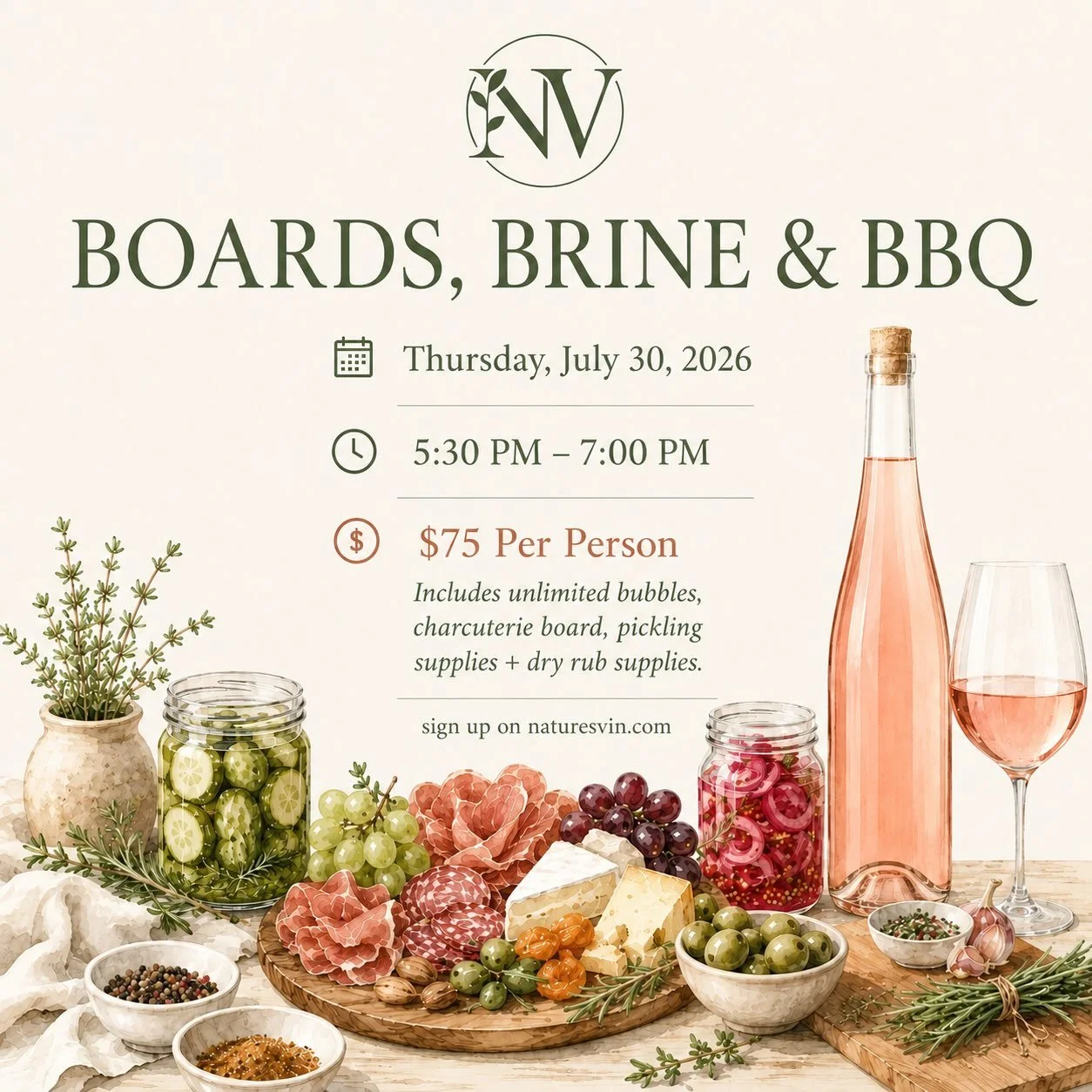We&rsquo;re bringing the boards, the brine, the BBQ&hellip; you just bring your appetite. 😉🥂

An evening of bubbles, charcuterie, pickling, and all the summer vibes.

✨ Limited spots available, so don&rsquo;t wait to reserve yours! 🔗 in bio!