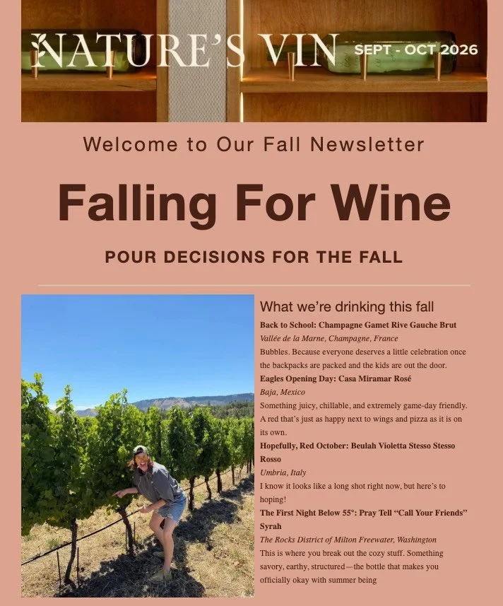 🍂🍷 Falling for wine&hellip; and all things @naturesvin .✨ Our subscribers get the inside scoop&mdash;new wines, winemaker features, upcoming events, and all-around NV magic. 🔥🍷 Not on the list? Head to the link in our bio and join us! 💌
P.S. Don