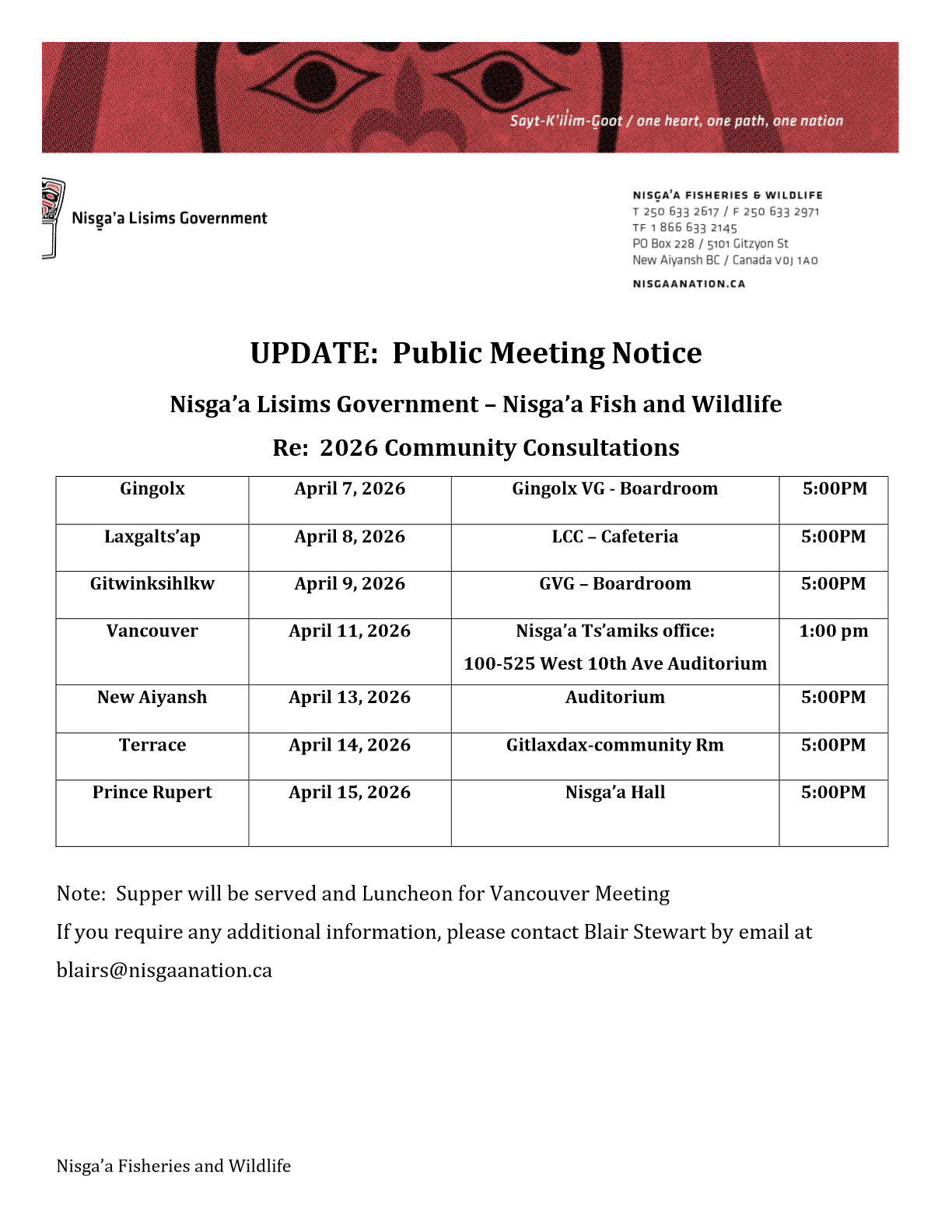 Community Consultations - NLG Fisheries and Wildlife