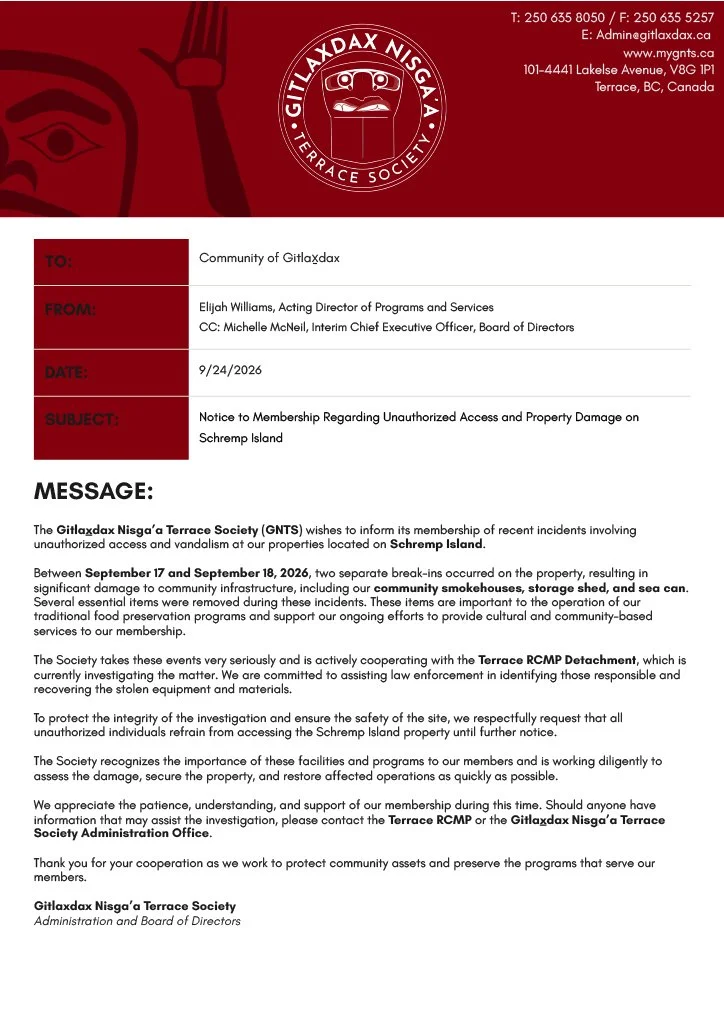 Notice to Membership Regarding Unauthorized Access and Property Damage on Schremp Island