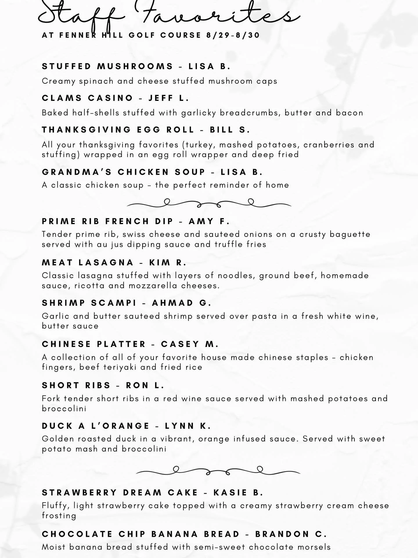 We&rsquo;re celebrating the (unofficial) last weekend of summer with a collection of staff&rsquo;s favorite dishes! Stop on in for dinner Friday (8/29) and Saturday (8/30) to enjoy a taste of our picks.

See you for dinner this weekend! Give us a cal