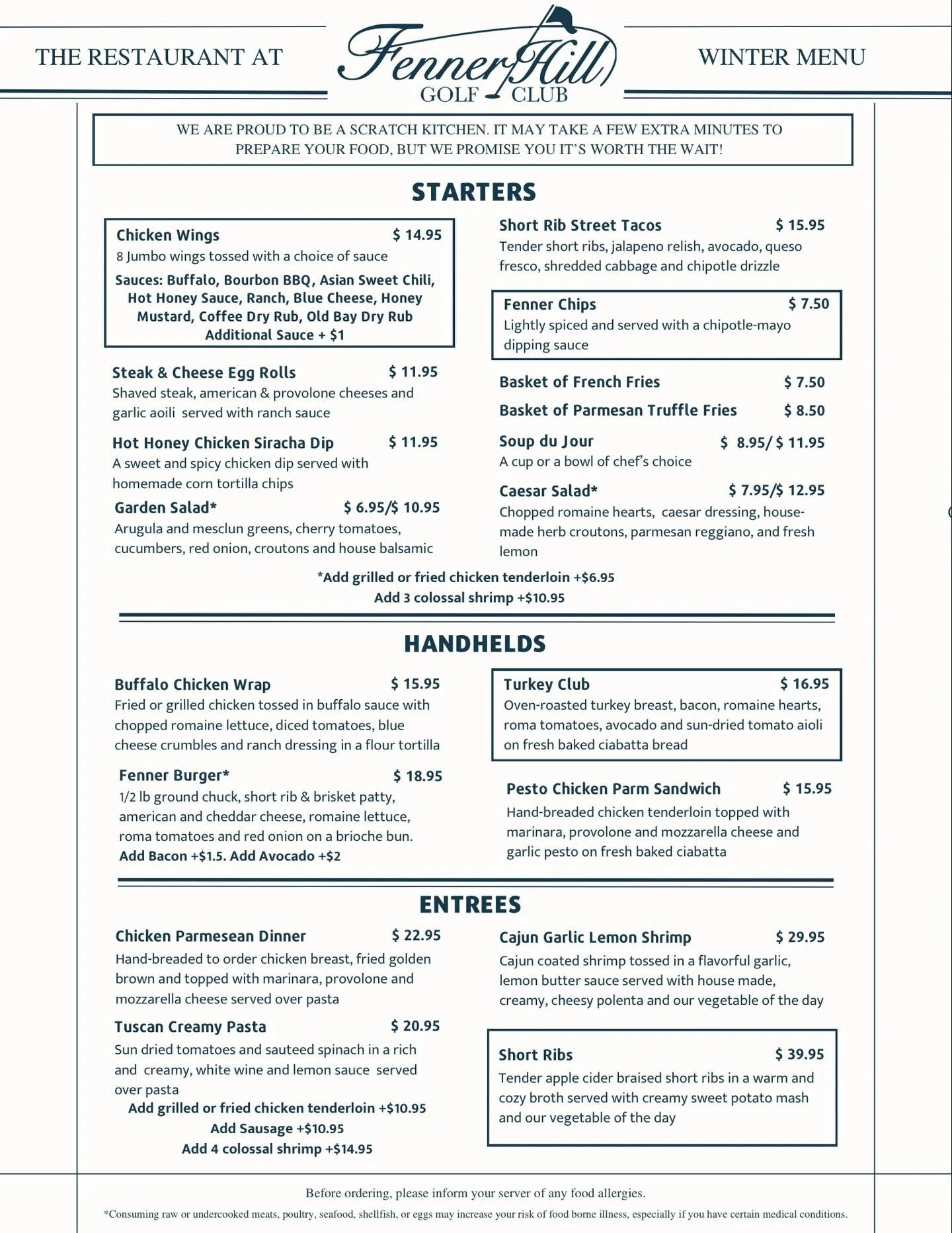 We are so excited to introduce our new Winter menu this weekend for both lunch and dinner. We&rsquo;re bringing back some old favorites and adding some fresh new tastes. Whether your in the mood for a new entree or classic sandwich, we have it all.

