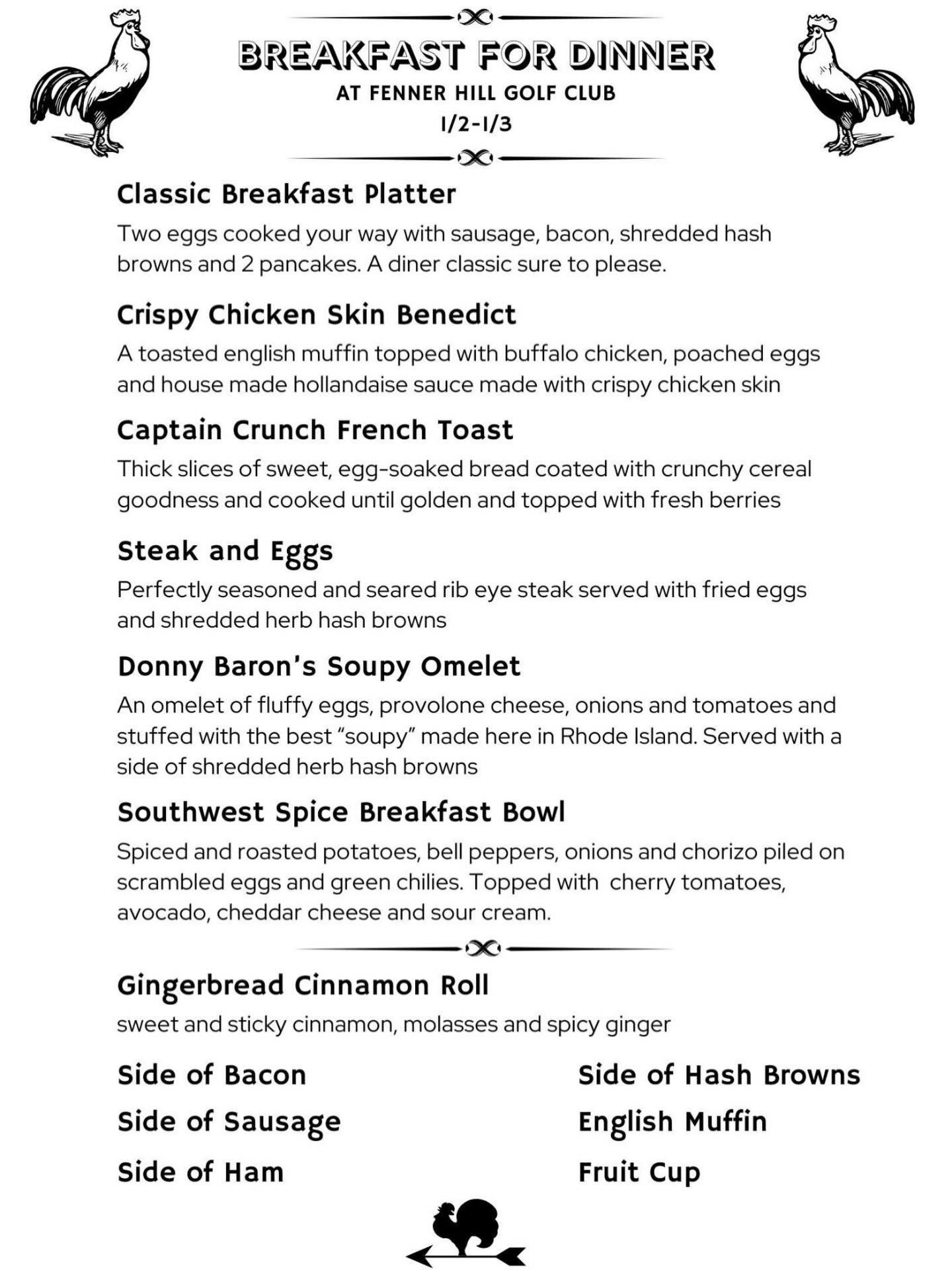 Anyone else sick of the big, fancy meals that come with the holidays? Join us this weekend to indulge in everyone&rsquo;s favorite meal - Breakfast for Dinner!

With diner classics to unique twists we&rsquo;ve got something to entice you and switch i