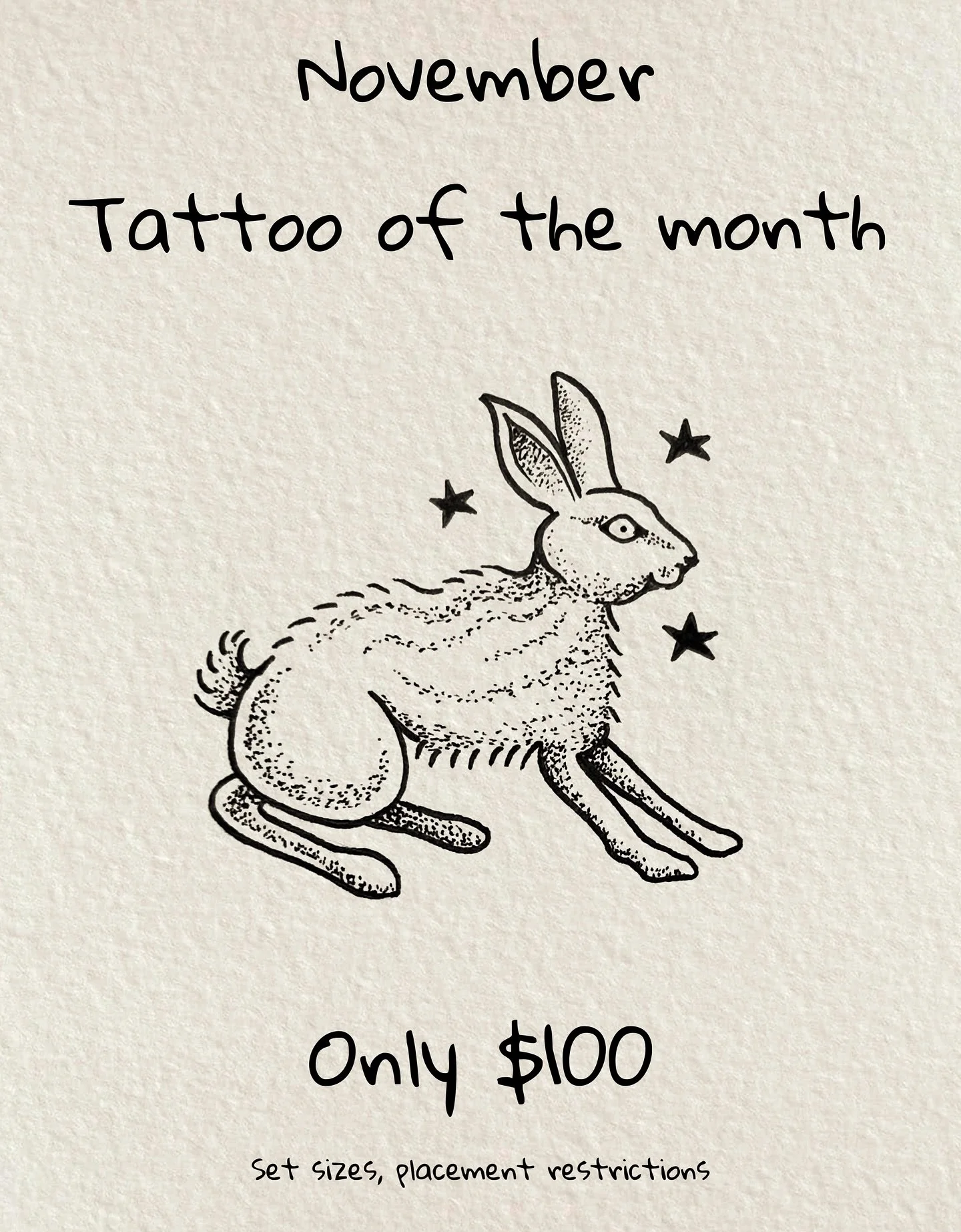 1st $100 tattoo of the month. November is already filling up quick so this guy is gonna be rare, limited availability so book NOW.