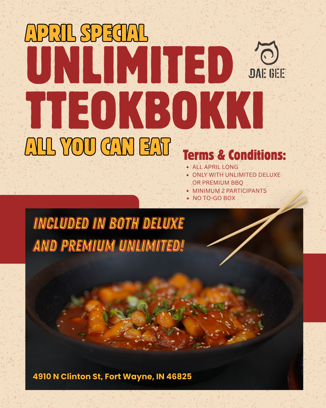 Limited time special for unlimited ttekbokki included in our unlimited bbqs!