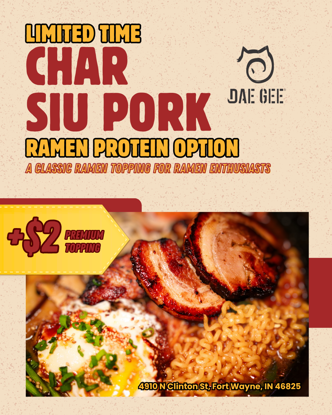 Limited time topping for our Ramyuen! Char siu pork!