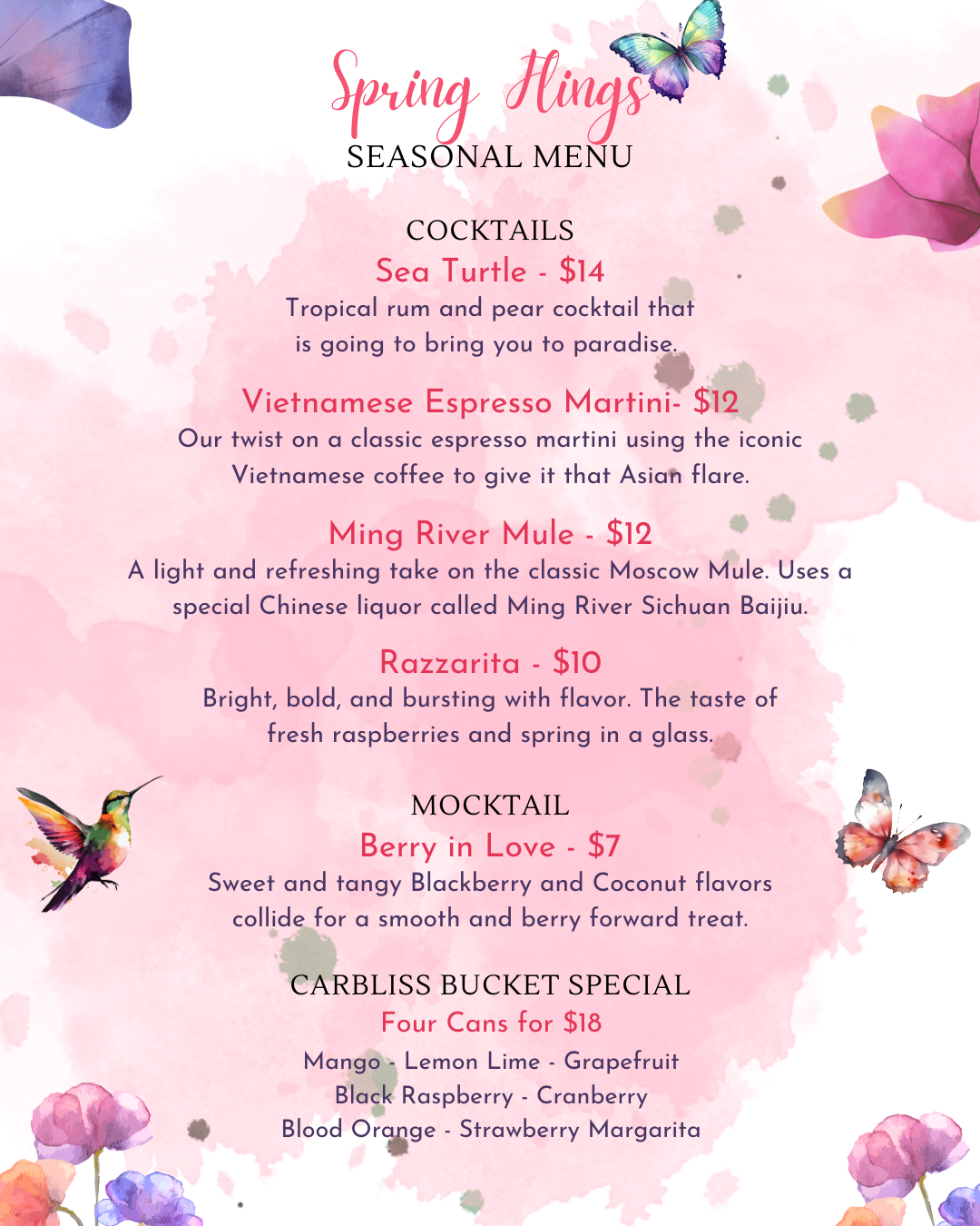 Dae Gee Fort Wayne Spring Bar Menu!