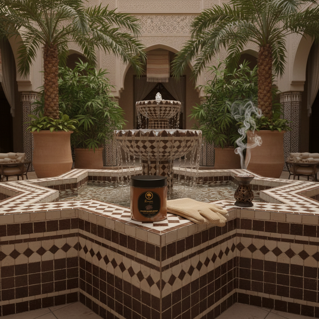 Renaissance-de-Beaute-~-Argan-Sugar-Scrub-with-Honey-&-Oud sitting on a fountain 2.png