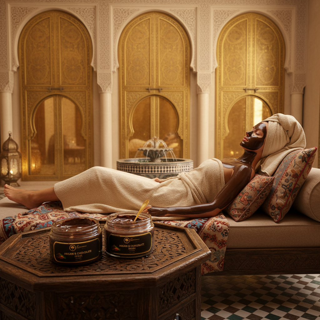 Argan-and-Chocolate-Mask model in a morrocan spa reclined.png