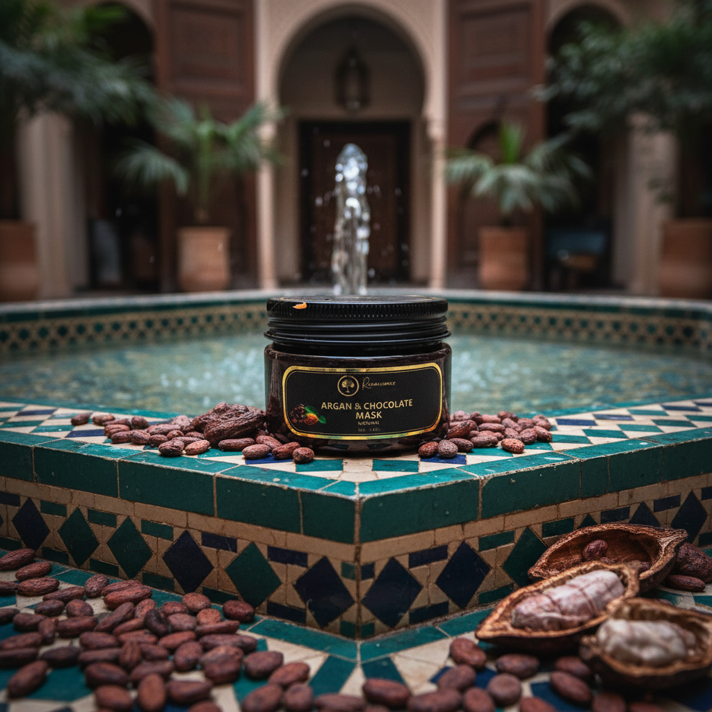 Argan-and-Chocolate-Mask on mosaic tile fountain.png