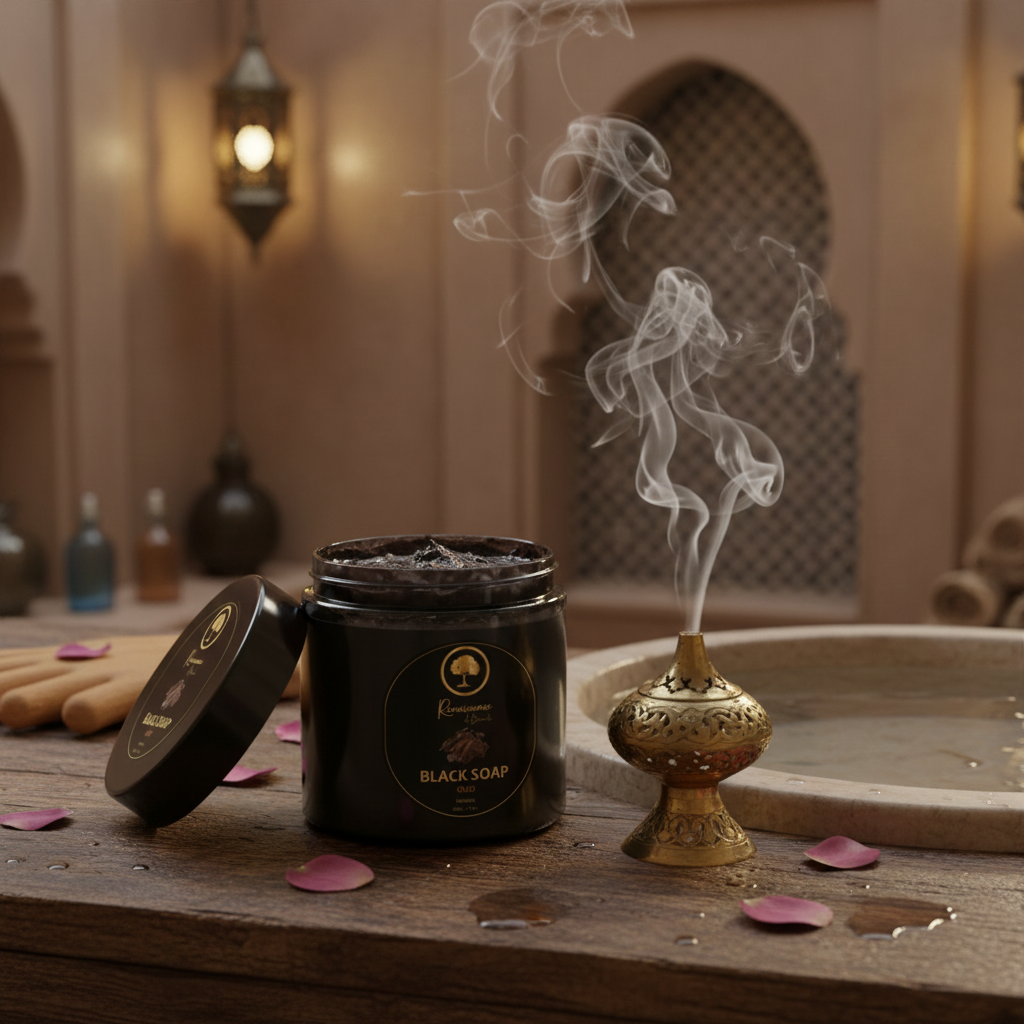 Oud-Black-Soap-7.5-oz-hammam incense and glove.png