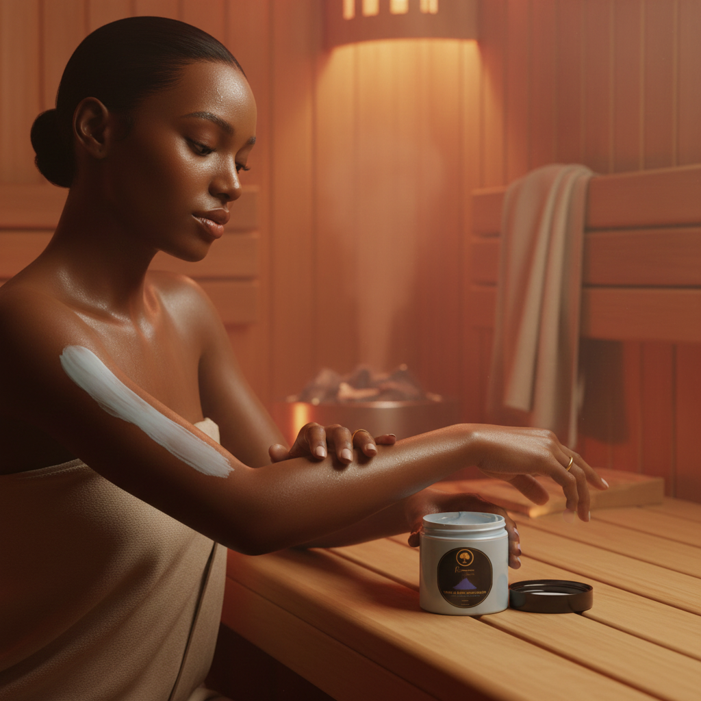 Nila-Face-and-Body-Moisturizer on a dark model in a spa.png