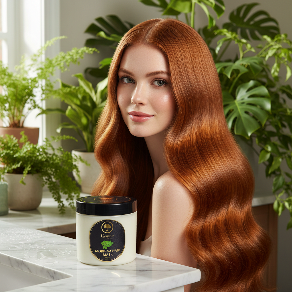 Moringa-Hair-Mask-for-Deep-Hydration,-Hair-Loss-red haired model 2.png