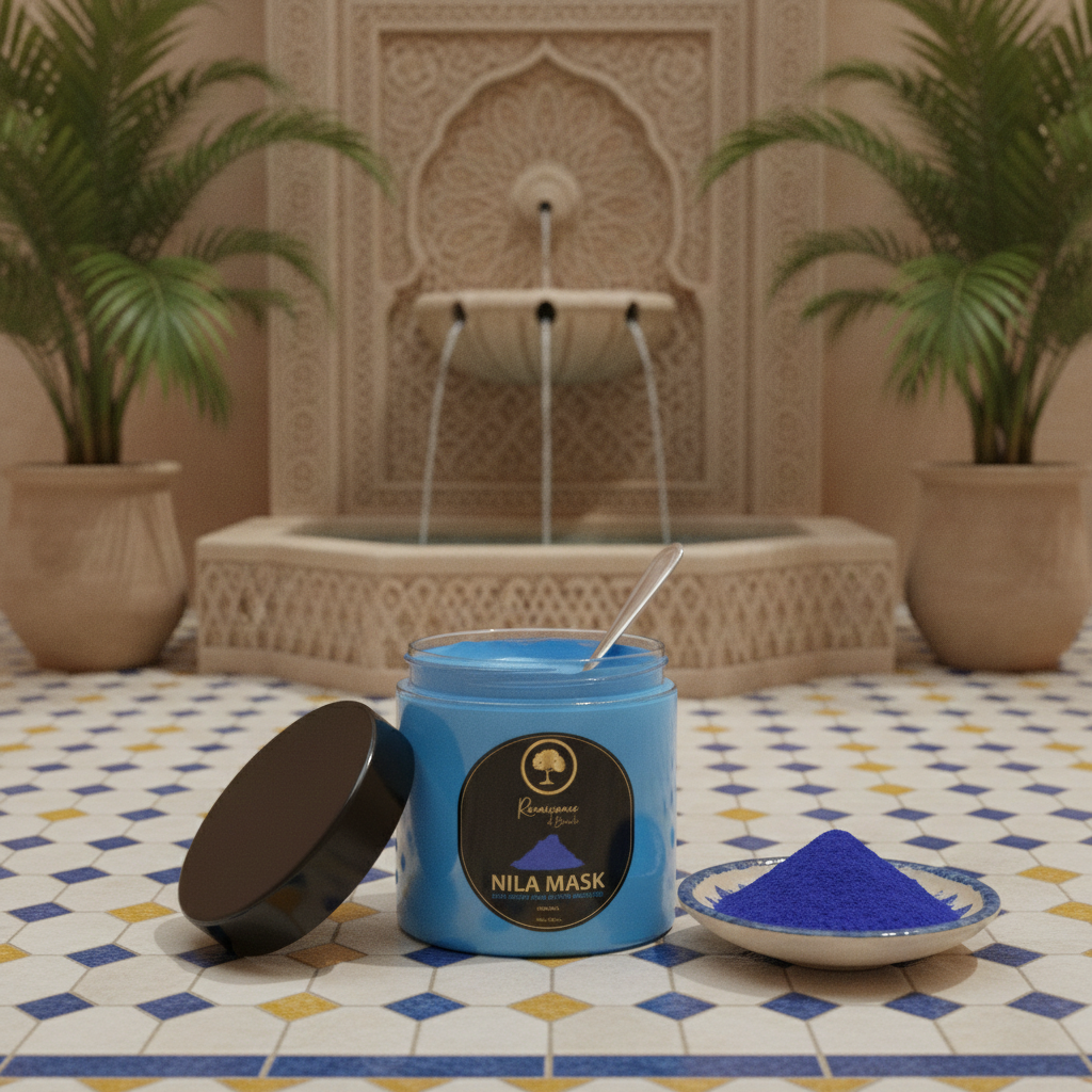 Renaissance-de-Beaute-~-Nila-Brightening-&-Nourishing-Mask- jar in a hammam.png