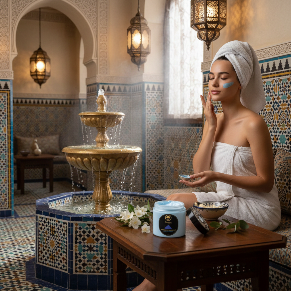 Nila-Face-and-Body-Moisturizer model in moroccan spa applying nila.png