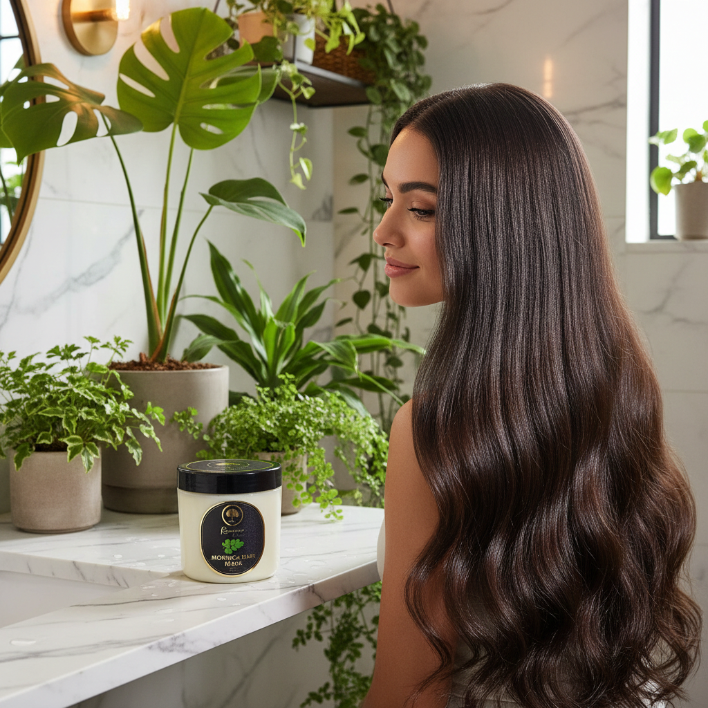 Moringa-Hair-Mask-for-Deep-Hydration,-Hair-Loss-model after her hair treatment.png