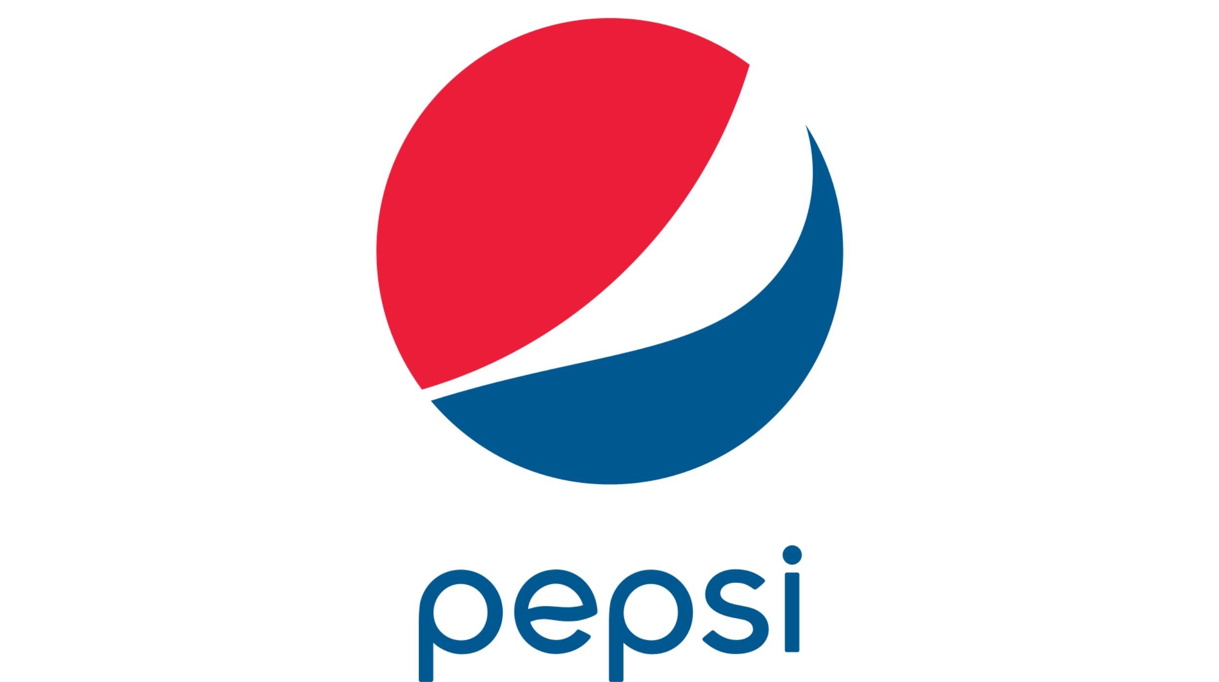Pepsi logo with red, white, and blue circle above the word "pepsi" in lowercase blue letters.