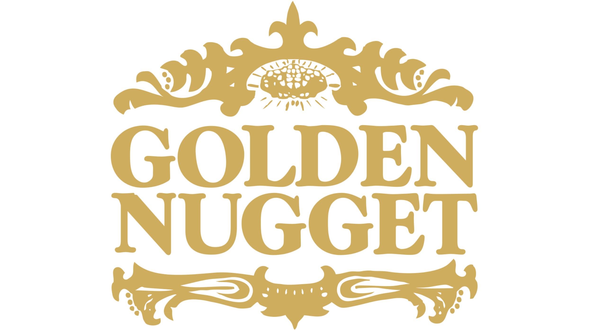 Golden Nugget ornate logo design in gold color with floral decorations and a central sunburst detail.