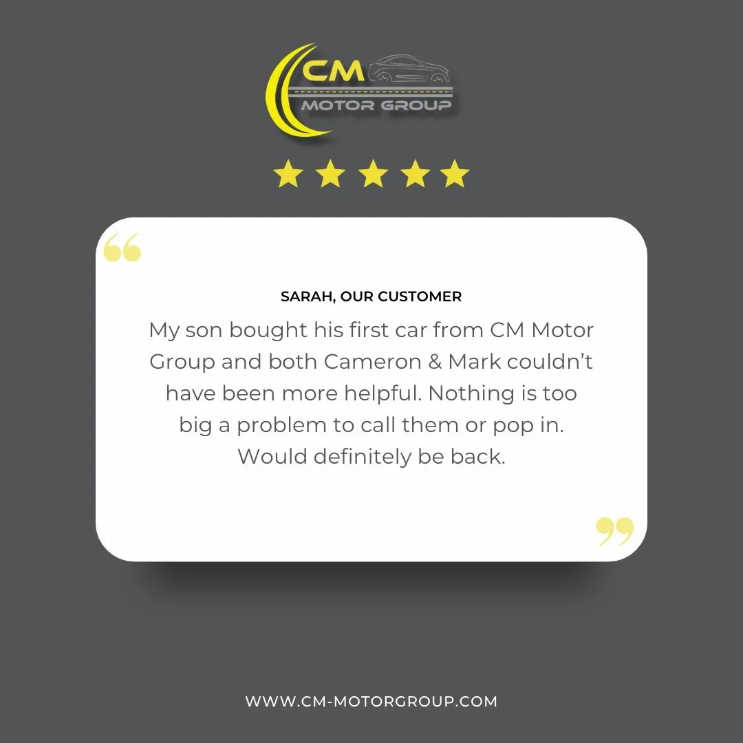 ⭐️⭐️⭐️⭐️⭐️

Nothing makes us happier than hearing feedback like this!

A huge thank you to Sarah for trusting CM Motor Group with her son&rsquo;s first car purchase. We&rsquo;re delighted to hear that the experience was such a positive one and that C