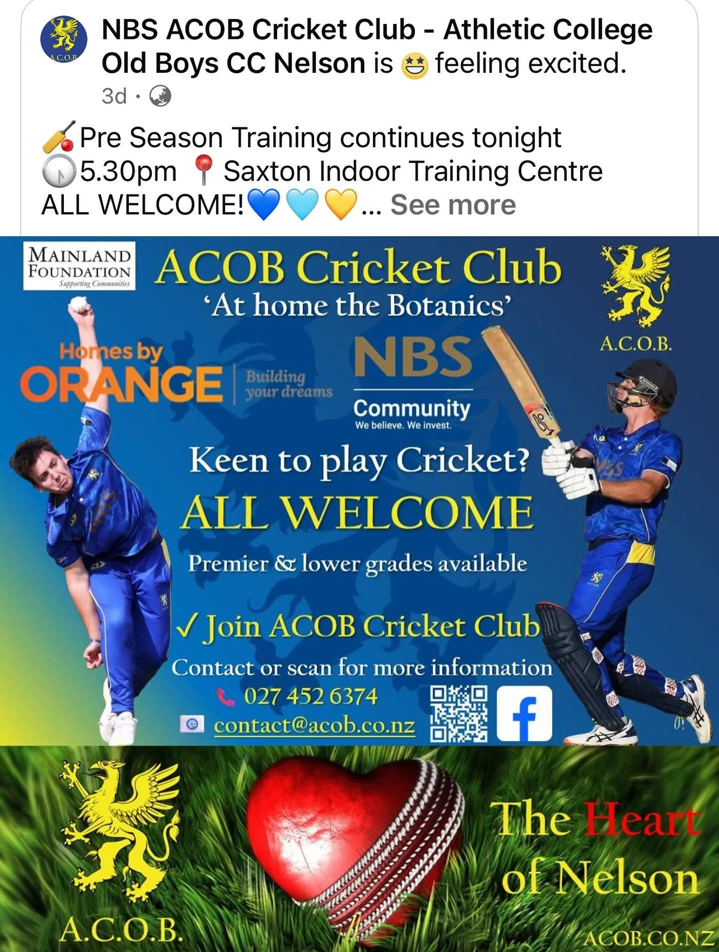 We are proud to be supporting ACOB cricket this season!! 👊🏻🏏