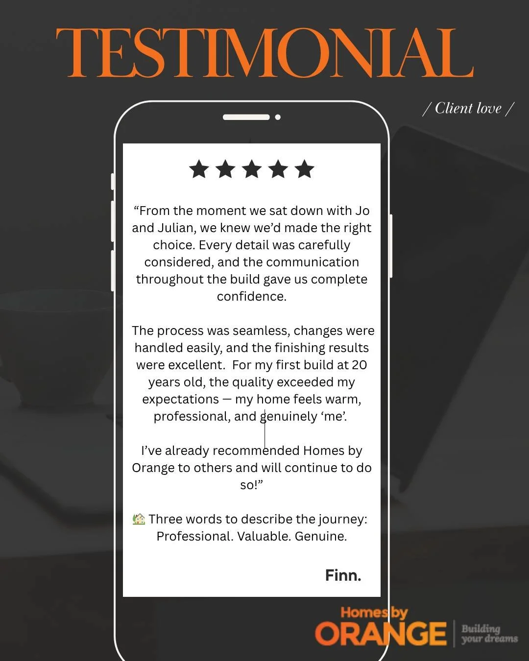 🌟 Client Feedback Spotlight 🌟

We&rsquo;re so grateful to our amazing client for sharing their build experience with us.  Thank you for trusting us to bring your vision to life &mdash; we love hearing stories like this! 💛