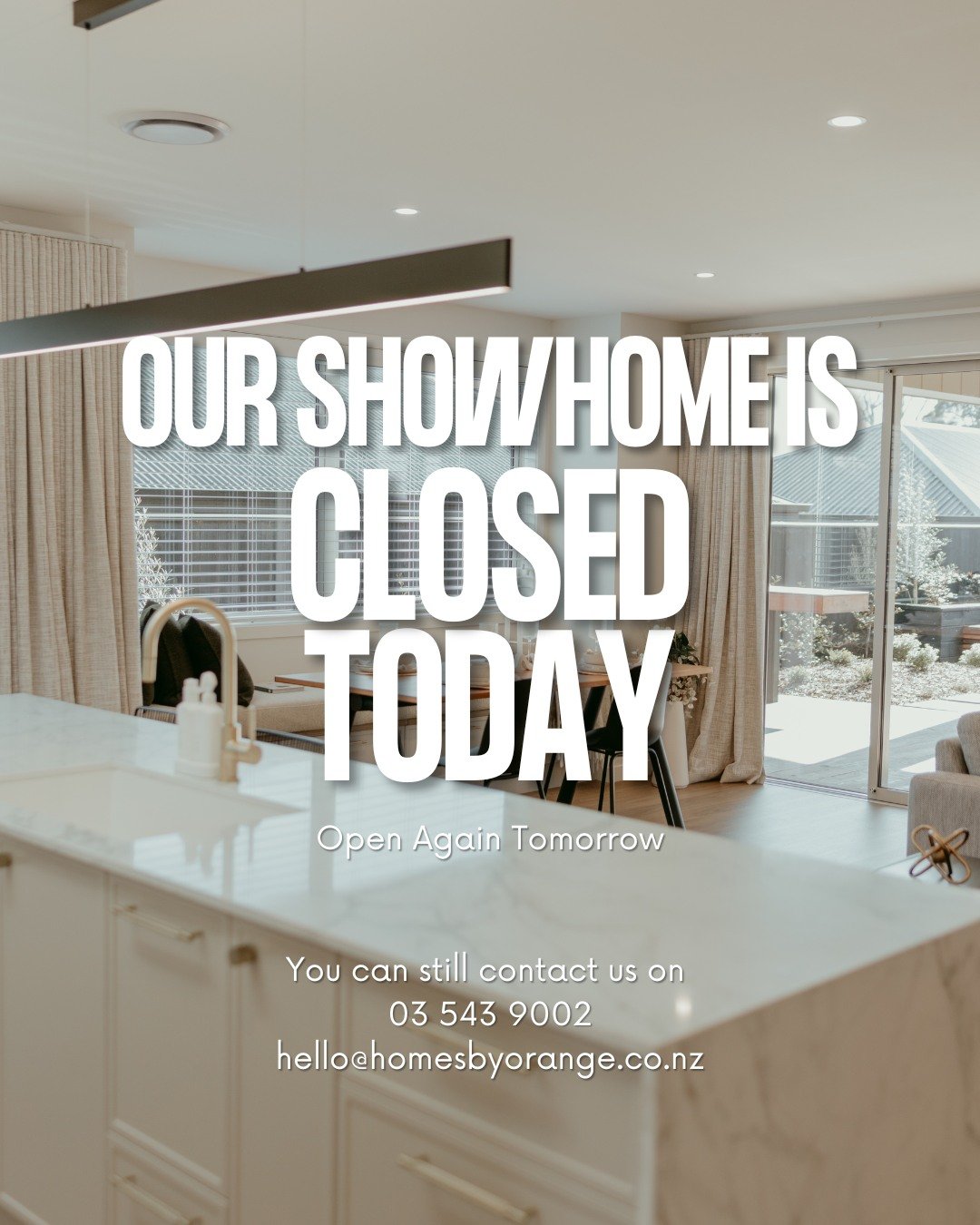 📌 Unfortunately, our show home won&rsquo;t be open today. We apologise for any inconvenience.
Thank you for your understanding &mdash; see you soon!