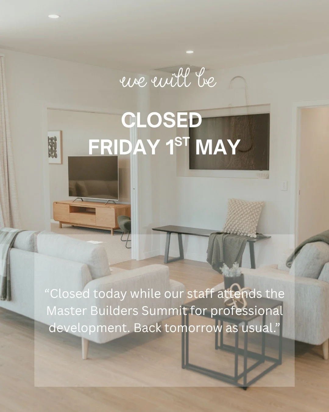 Closed today while our staff attends the Master Builders Summit for professional development. 

Back tomorrow as usual 1-4pm.  Contact us anytime at hello@homesbyorange.co.nz 🏠