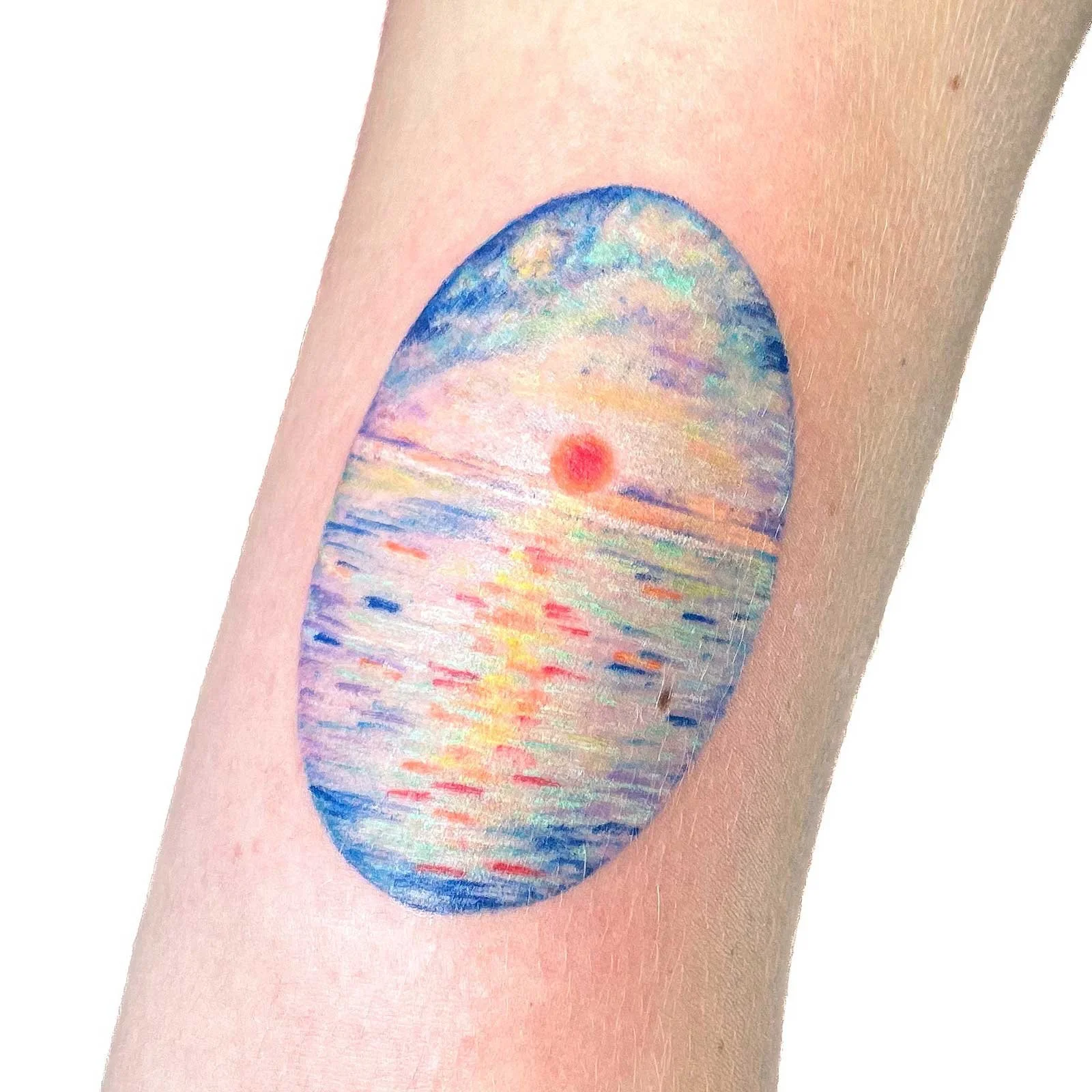 Colorful nature sunset tattoo- Made in Dublin, Ireland.