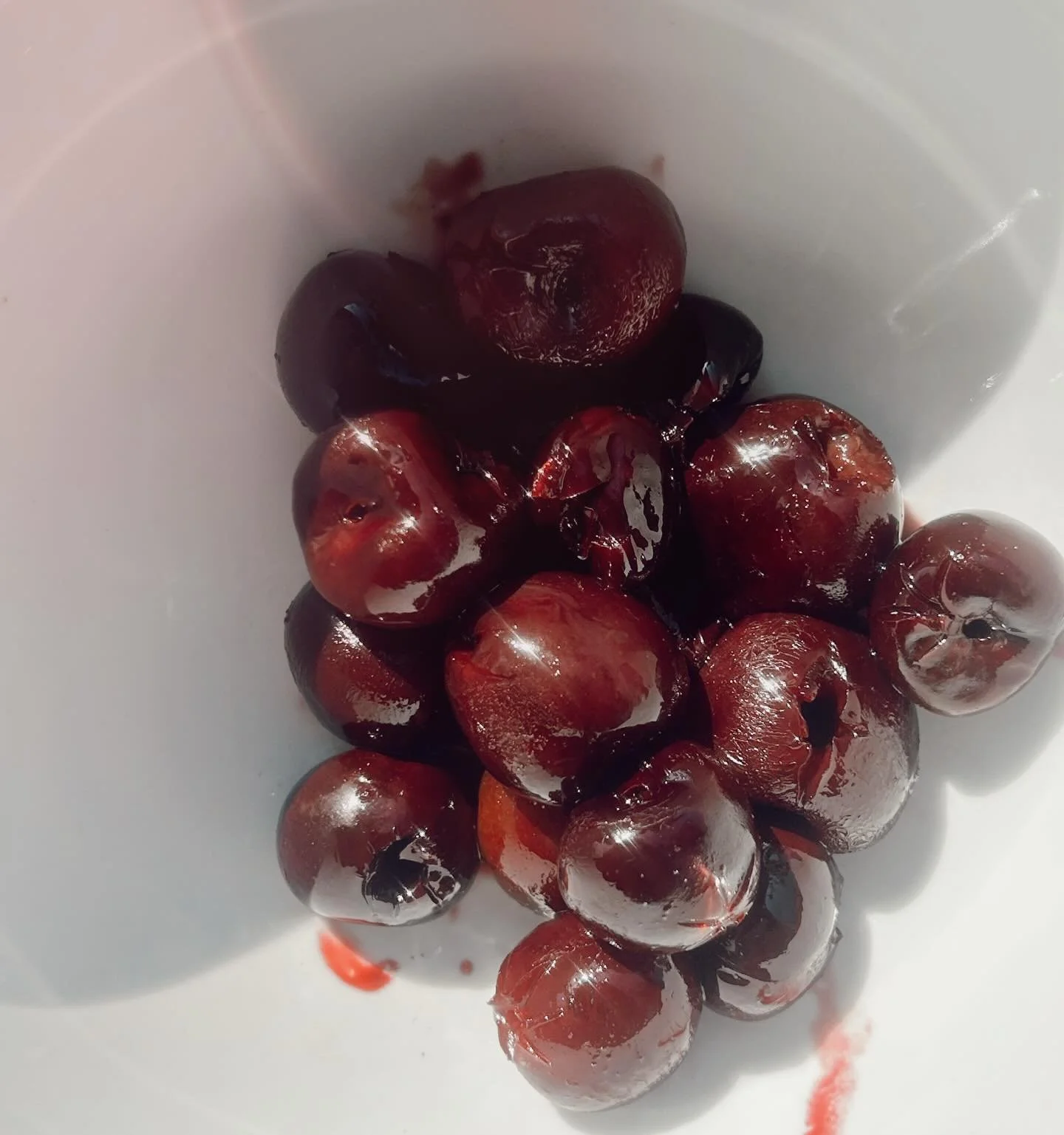 Lately, breakfast has been simple: frozen cherries, warmed and eaten in the sun.

In Chinese medicine, cherries are:

- Energetic: warm &rarr; supports circulation and helps prevent damp from accumulating
- Flavor: sweet &rarr; nourishes the Spleen a