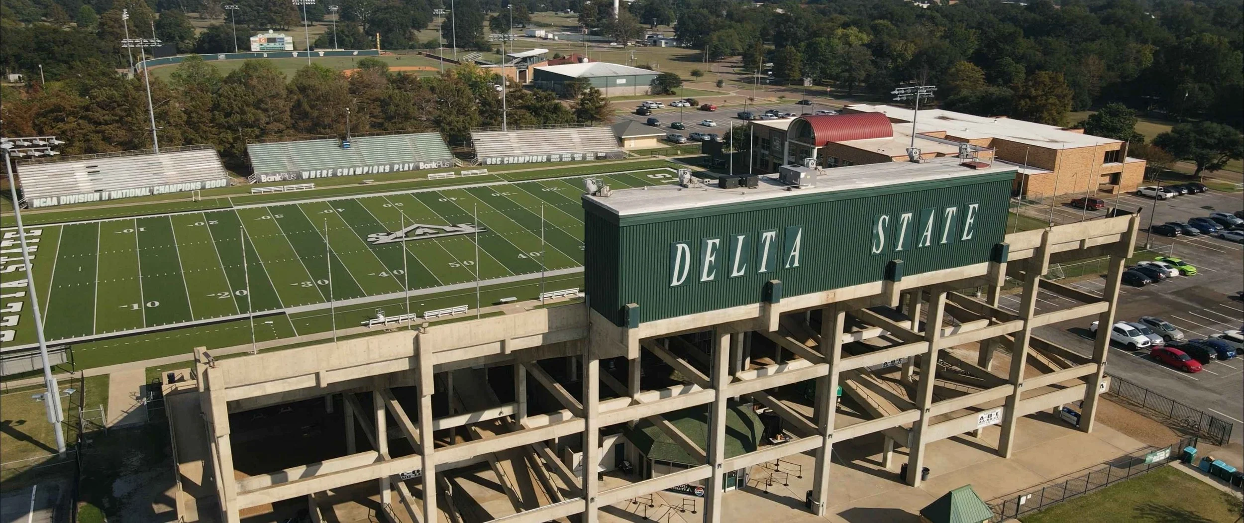 Documentary impact film drone shot from Roots of Impact at Delta State University