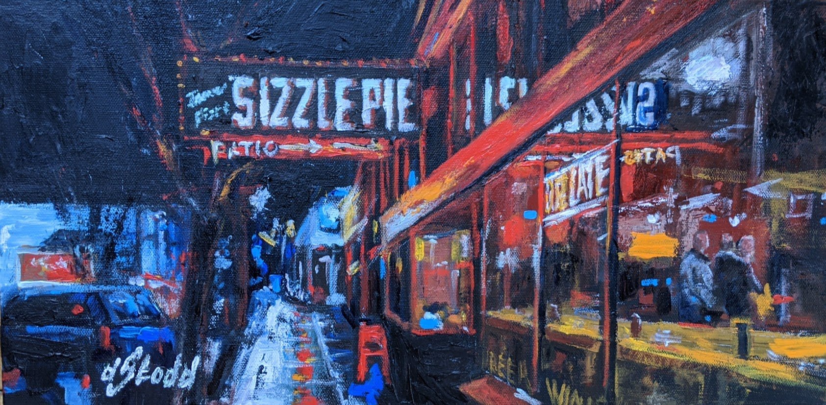 Sizzle Pie
20" x 10" acrylic on canvas
$200