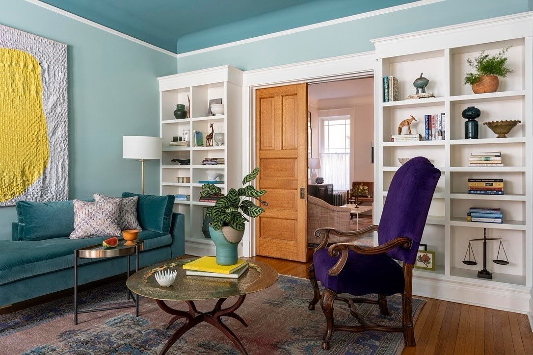 Another look at this Piano Parlor dream. You picked this scheme B in Moodboard Monday and we, of course, couldn&rsquo;t agree more. This side of the room has built-in bookshleves flanking a 100+ year old pocket door. I&rsquo;m obsessed with the scall