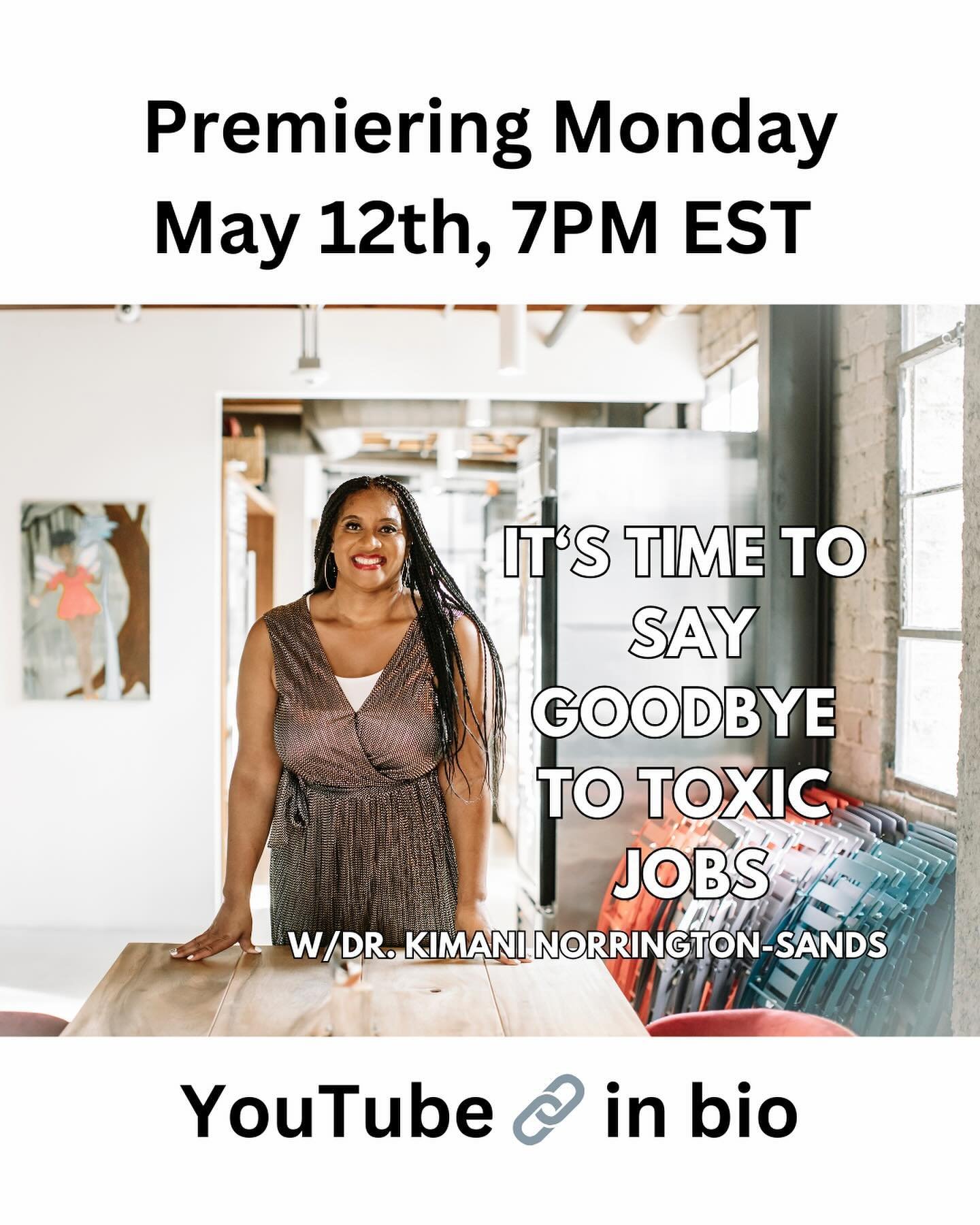 It&rsquo;s Monday again☺️! Join me tonight over on YouTube to watch my interview with Dr. Kimani of @liftingasweclimbconsulting where we discuss toxic jobs and how Black women can start to get FREE from them through resources such as the Job Liberati