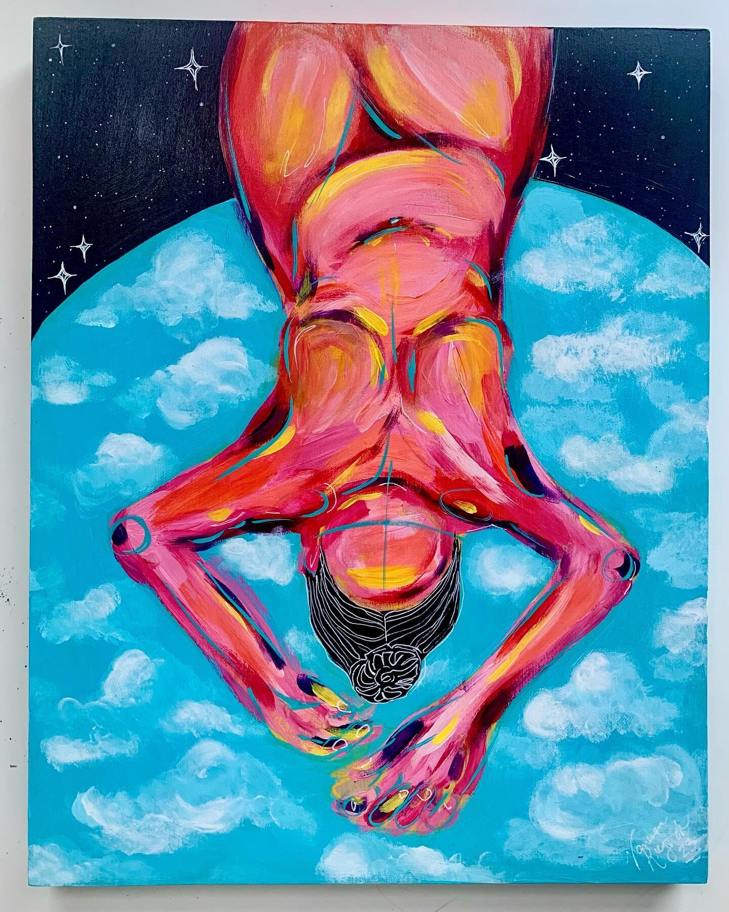 &ldquo;Head in the Clouds&rdquo;
11x14&rdquo;
Acrylic on wood

The Second-Ever @colossalmedia Employees Art Show, Fresh Air, has come and gone, but you can still check out such amazing pieces (including this one💖) from the staff until March 2024. 
I