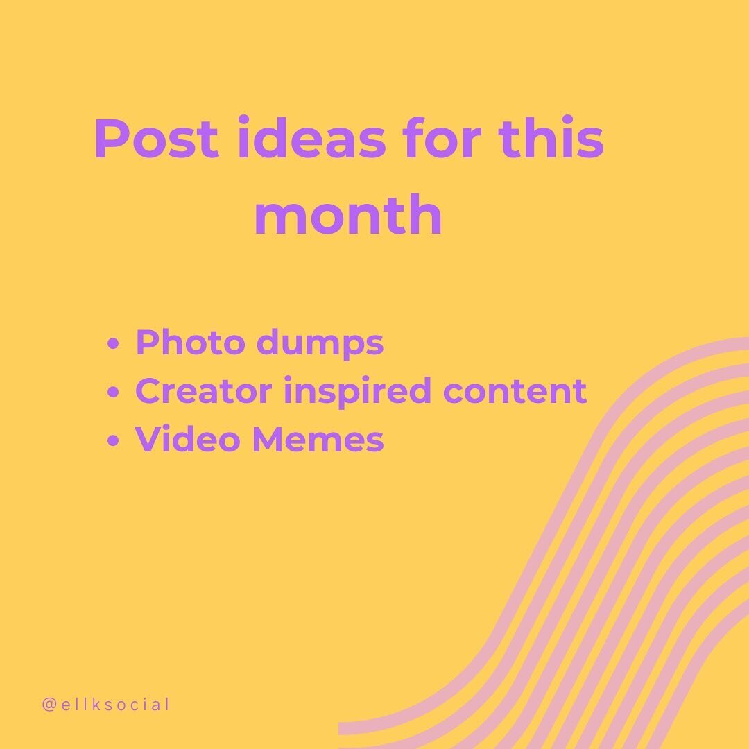 Needing some post inspo for this month?! These ideas 💡 will be big ones we will see this whole year as the algorithm and IG users favour these types of posts!

These posts can be fun, easy and done super quick!

Photo dumps are the perfect weekly or